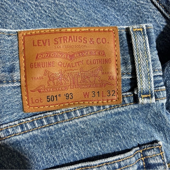 Levi’s Premium 501 ‘93 Straight Fit Men’s Jeans Basil Sky Destructed Medium Wash - Picture 11 of 16